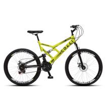 Bicicleta Bike Adulto Colli GPS Aro 26 Dupla Suspensão Freio à disco 21 marchas Masculina Feminina - Amarelo Neon