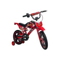 Bicicleta Bike Moto Cross Uni Toys Vermelha Aro 16 Com Rodinhas Freios V-Brak Bmx Até 60Kg
