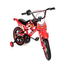 Bicicleta Bike Moto Cross Uni Toys Vermelha Aro 16 Com Rodinhas Freios V-Brak Bmx Até 60Kg