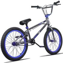 Bicicleta BMX PRO X Freelight Aro 20 Freio U-Brake com Rotor K7 Cog 9 Cromado/Azul - PRO-X