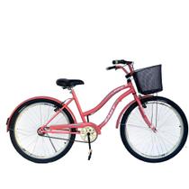 Bicicleta Caiçara Beach Aro 26 Feminina Retro Rodas Aero Super Leve Rolamentos Revisada e Lubrificada Com Cestinha - Life Pedal