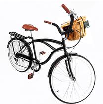 Bicicleta caiçara retrô 6v com cesta de vime bagageiro