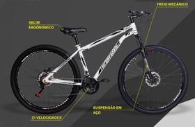 Bicicleta Cairu Flash MTB Aro 29 Masculina 21 Velocidades com Freio a Disco Quadro em Aço Branco