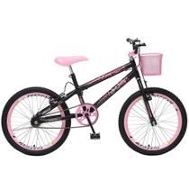 Bicicleta colli aro 20 jully infantil c/ cestinha s/m preto fosco rosa pink freio v-brake