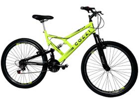 Bicicleta Colli GPS Aro 26 Aero, Tam 19 Freio V-Brake, Dupla Suspensão, 21V, Grip-Shift, Pedivela Triplo 34.7 Roda Livre 7V - Amarelo Neon