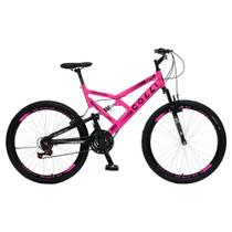 Bicicleta Colli GPS Aro 26 em Aço Carbono 21 Marchas Dupla Suspensão com Freio V-Brake - Rosa