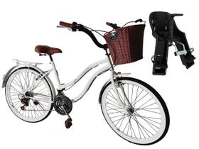 Bicicleta Com Cadeirinha frontal Aro 26 Retrô 18v Branco - Maria Clara Bikes