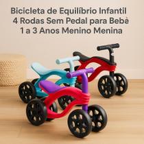 Bicicleta de Equilíbrio Infantil 4 Rodas Sem Pedal para Bebê 1 a 3 Anos Menino e Menina