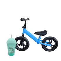 Bicicleta De Equilíbrio Infantil Sem Pedal Até 25 Kg Completa + Copo Twister Azul