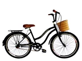 Bicicleta de passeio aro 26 cesta tipo vime sem marchas pto
