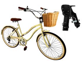 Bicicleta de passeio Com Cesta de vime E Cadeirinha Infantil - Maria Clara Bikes