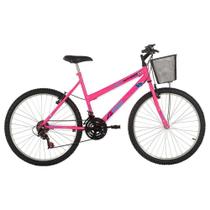 Bicicleta Donna Mountain Bike Aro 26 Quadro Aço 18 Marchas V-Brake Rosa Chicle Free Action Bicicleta Donna Mountain Bike Aro 26 Quadro Aço 18 Marchas V-Brake Rosa Chicle Free Action