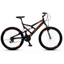 Bicicleta Dupla Suspensão Colli GPS 148 Aro 26 Aero 36 Raias 21 Marchas Freios V-Brake Preto/Laranja