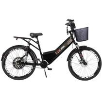 Bicicleta Elétrica com Bateria de Lítio 48V 13Ah Confort FULL Preta com Cestinha