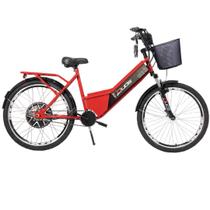 Bicicleta Elétrica com Bateria de Lítio 48V 13Ah Confort Vermelho Cereja com Cestinha - Duos