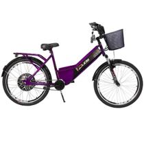 Bicicleta Elétrica com Bateria de Lítio 48V 13Ah Confort Violeta com Cestinha - Duos