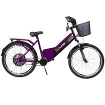 Bicicleta Elétrica com Bateria de Lítio 48V 13Ah New Confort Violeta com Cestinha