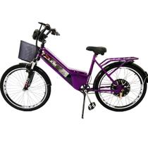 Bicicleta Elétrica Confort 800W 48V 15Ah Violeta com Cestinha
