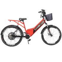 Bicicleta Elétrica Confort FULL 800W 48V 15Ah Cor Vermelha com Cestinha