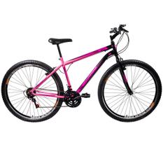 Bicicleta em Aço Carbono Preto e Rosa Aro 29 18v Marchas Freio V-Brake - Xnova