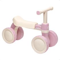 Bicicleta Equilíbrio 4 Rodas Rosa Claro Branco Infantil Sem Pedal com Som Inmetro Criança Bebê Buba
