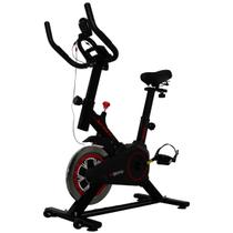 Bicicleta Ergométrica Fitness para Cardio e Musculação com base Cor Preto e Vermelho JC Sports Marca Inercia de 4kg 100kg carga maxima ICQ5 c/ Squeeze