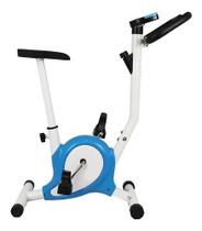 Bicicleta Ergométrica Mile Fitness Vertical com Monitor 5 Funções, Ajuste de Altura, Regulagem de Resistência, Tração Mecânica, Cor Azul e Branca