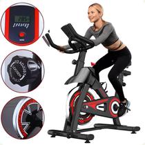 Bicicleta Ergométrica Spinning Ajustável Treino em Casa Vertical Com Monitor Fitness Academia Cor Preta