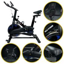 Bicicleta Ergométrica Spinning Bike Profissional Preta e Azul Roda de Inercia 8 Kg Suporta 130kg Mecânica - Mile Fitness