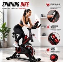 Bicicleta Ergométrica Spinning Fitness Vertical 120kg 1,70m Treino em Casa Academia Indoor Com Monitor Mopower