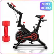 Bicicleta Ergométrica Spinning Mecânica 6 Kg Ahead Sports Suporta até 120kg Silenciosa Ajustável e Halter Vinil 3kg Vermelho