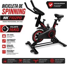 Bicicleta Ergométrica Spinning NK7102PD Volante 16kg Até 150kg com Garrafa e Suporte para Tablet