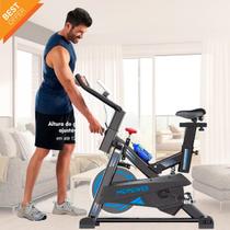Bicicleta Ergométrica Spinning Profissional Azul 17kg de Inércia Suporta até 150kg e Altura 1.80m Bike Sport