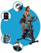 Bicicleta Ergométrica Spinning Profissional Fitness Inércia 15Kg Monitor Preto 120Kg Bike Academia