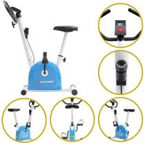 Bicicleta Ergométrica Vertical Fit 3.0 Pro Mile Fitness Azul Exercício em Casa Monitor de Desempenho Silenciosa Confortável Suporta até 120 kg - EVOLUX