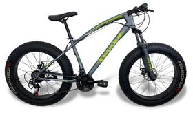 Bicicleta Fat Bike Aro 24 Pneus 4.0 Freios a Disco 21V - Chumbo/Verde