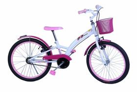 Bicicleta Feminina Aro 20 Fashion com Cestinha Branco e Rosa