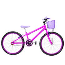 Bicicleta Feminina Aro 24 Alumínio Colorido Freios V-Brake Sem Marcha + Cesta e Descanso Lateral