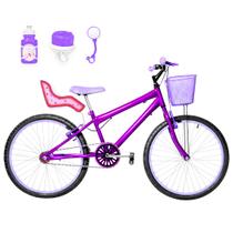 Bicicleta Feminina Aro 24 Alumínio Colorido Garrafinha Fon Fon Retrovisor + Cadeirinha de Boneca