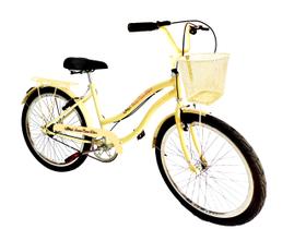 Bicicleta feminina aro 24 passeio s/ marchas com cesta bege
