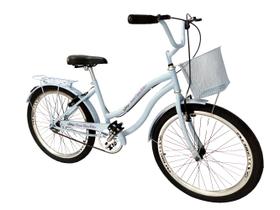 Bicicleta feminina aro 24 retrô cestinha sem marchas azulbb - Maria Clara Bikes