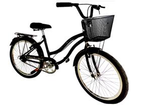 Bicicleta feminina aro 24 retrô s/ marchas com cesta preto - Maria Clara Bikes
