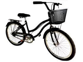 Bicicleta feminina aro 24 retrô s/ marchas com cesta preto