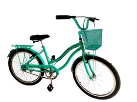Bicicleta feminina aro 24 retrô s/ marchas com cesta verde