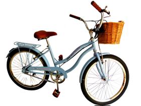 Bicicleta feminina aro 24 retrô sem marchas com vime azul bb