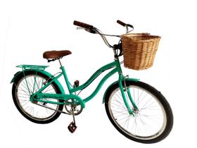 Bicicleta feminina aro 24 retrô sem marchas com vime verde