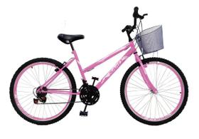 Bicicleta Feminina Aro 26 18 Marchas Com Cesta - Rosa