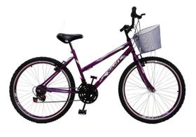 Bicicleta Feminina Aro 26 18 Marchas Com Cesta - Violeta - Samy