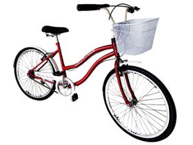 Bicicleta feminina aro 26 beach s/ marchas c/ cesta vermelho