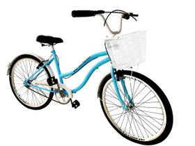 Bicicleta feminina aro 26 beach sem marchas c/ cesta azul